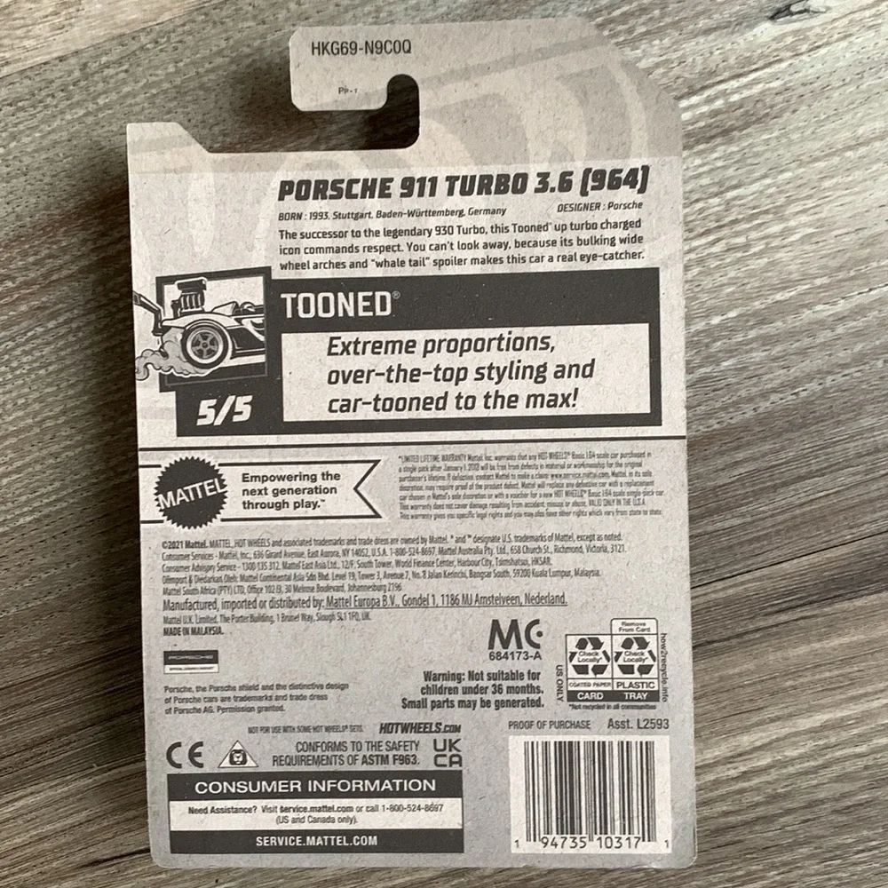 Hot Wheels Car Black Porsche 911 Turbo 3.6 964 HotWheels Tooned  2023 HKG69 🆕